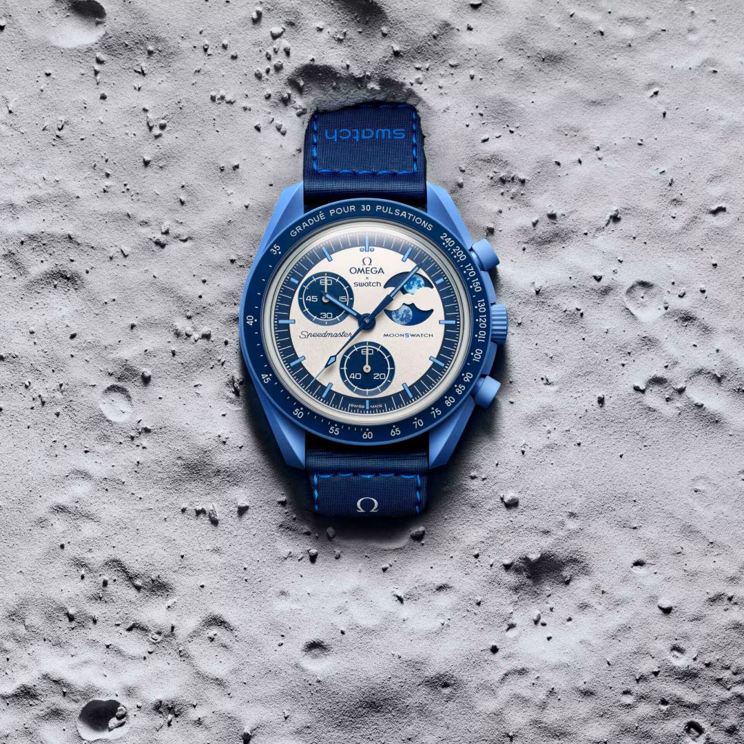 ساعت مچی امگا سواچ میشن تو د سوپر بلو مون‌فیز | Omega x Swatch Mission to the Super Blue Moonphase | سرمه‌ای صفحه نقره‌ای آبی