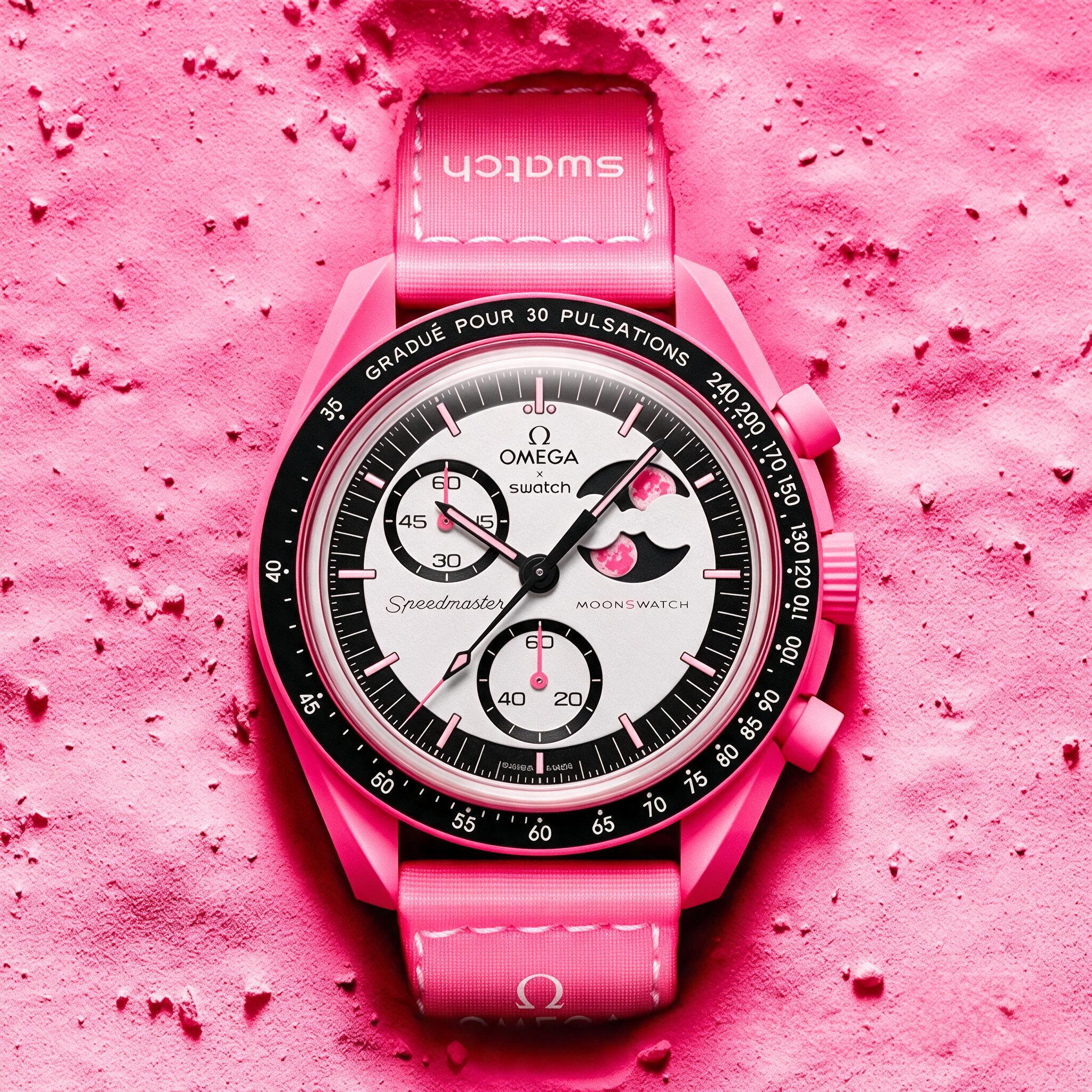 ساعت مچی امگا سواچ میشن تو د پینک مون‌فیز | Omega x Swatch Mission to the Pink Moonphase | صورتی صفحه صورتی