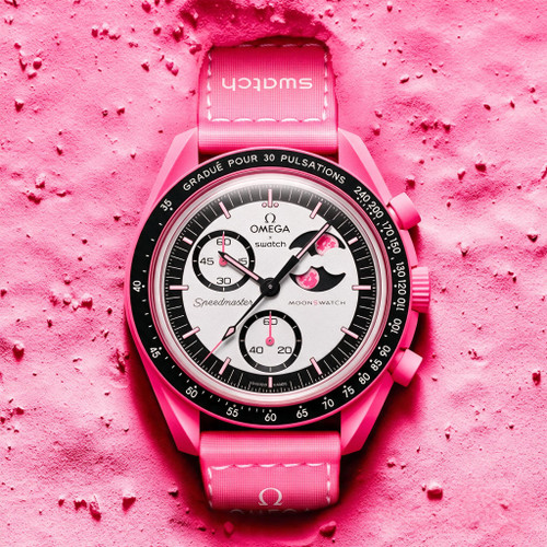 ساعت مچی امگا سواچ میشن تو د پینک مونفیز | Omega x Swatch Mission to the Pink Moonphase | صورتی صفحه صورتی